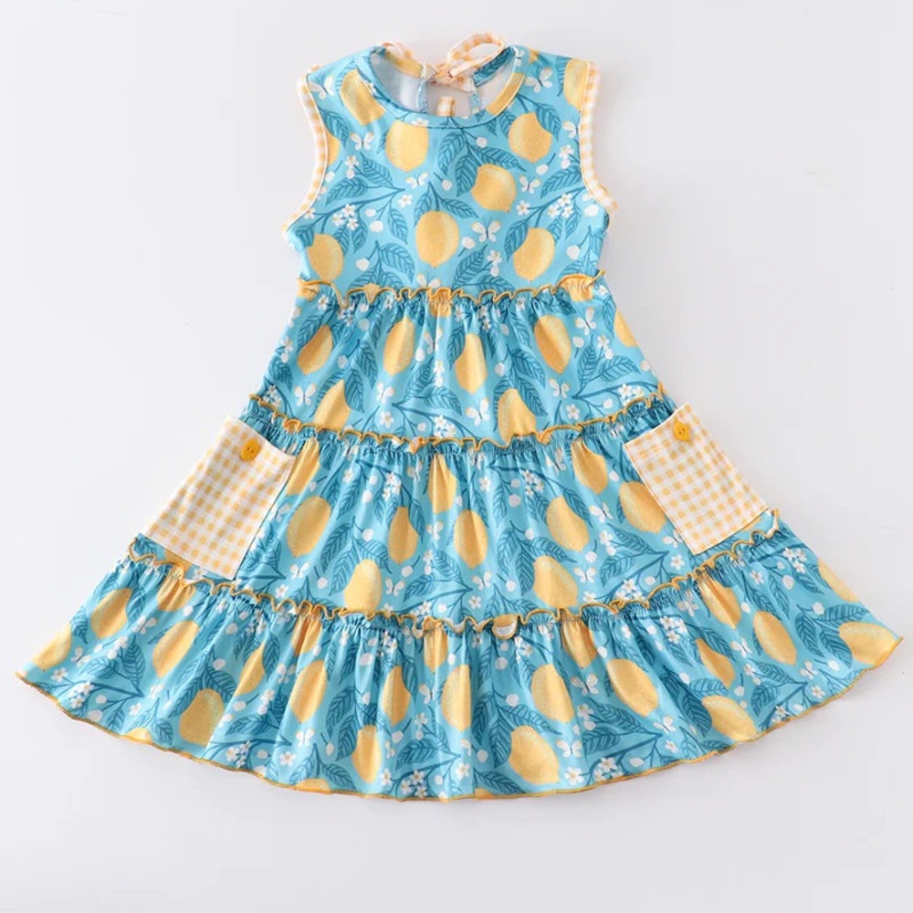 🆕 Yellow Lemon Ruffle Girls Dress